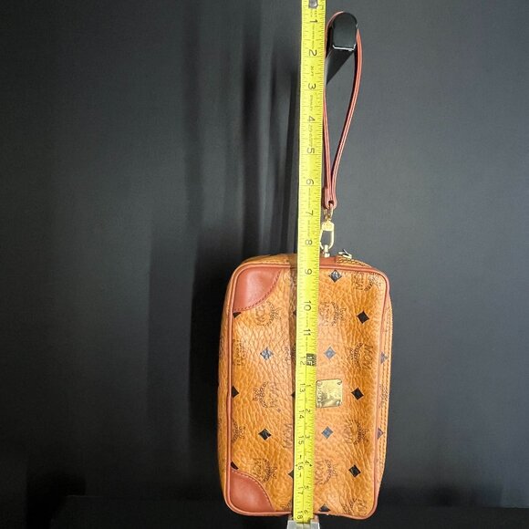 SOLD MCM Monogram Vicetos Wristlet Clutch Bag Leather Brown Gold - Picture 5 of 8